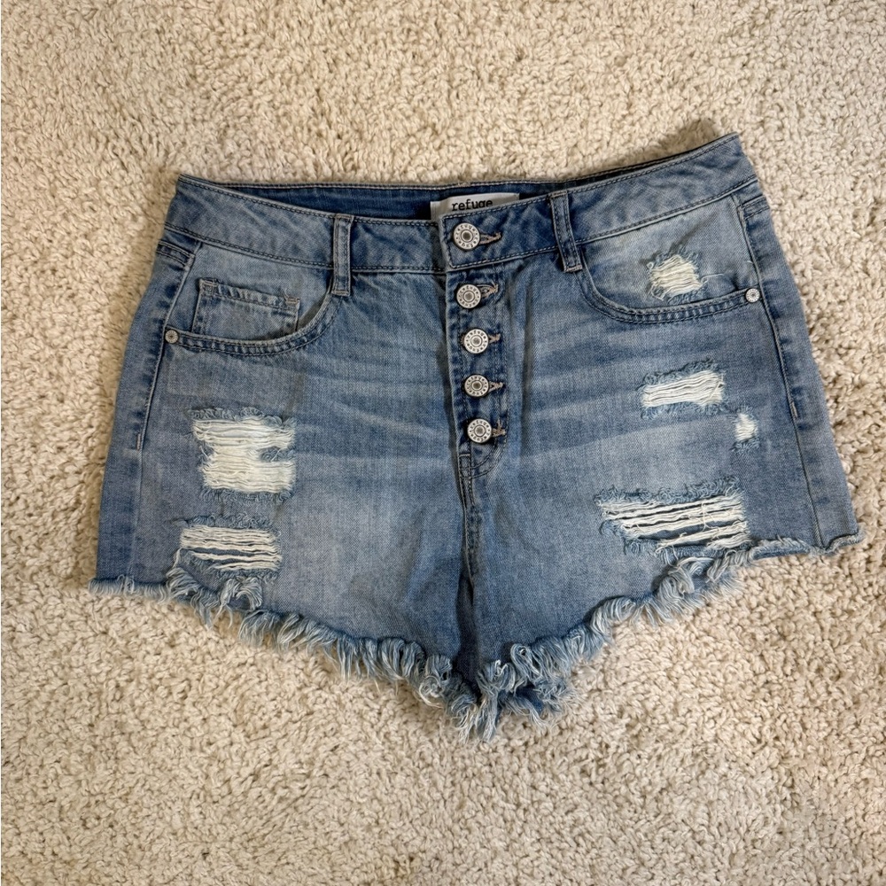 Refuge Blue Distressed Jean Shorts